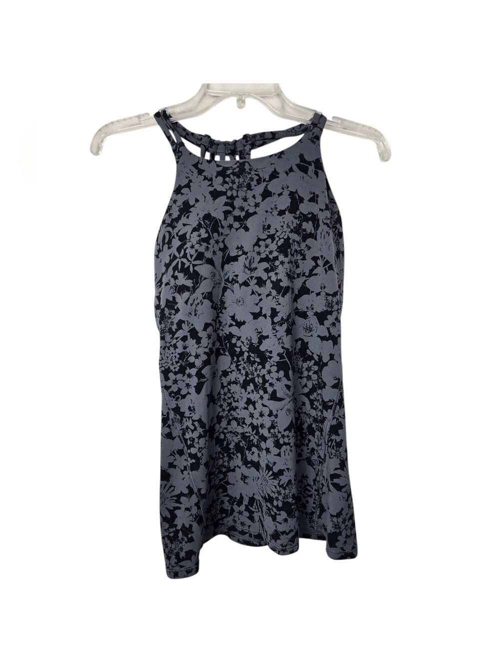 Lululemon Slide With Me Floral Tank Top With Built In Bra Gray & Black 6